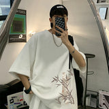 Men's Cotton Oversized Bamboo T-shirt Printed Loose Tops Tshirts Men Clothing Breathable Casual Short Sleeve Tees Streetwear