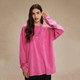 Spring New Trendy Batik Wash Long Sleeve T-shirt Men's Wear Round Collar Pullover Couple Top Vintage Tees Solid Color