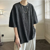 Pleated T-shirts Men Baggy Solid O-neck Half Sleeve Leisure Korean Style High Street Vintage Daily Normcore Youthful Vitality