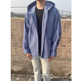 Spring Long Sleeved Shirt Men Oversized Blue Casual Shirt Mens Streetwear Korean Loose Hooded Shirt Man Fashion Shirts M-2XL