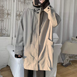 Hooded Trench Men Baggy Zip-up Overcoat Fashion Ulzzang Handsome Daily Pockets Mature Streetwear Personality Spring Autumn Soft