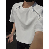 Summer Short Sleeved T-shirt Men Zipper Casual T Shirt Men Streetwear Korean Loose Checkered Tshirt Mens Top Plus Size 4XL