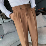 Autumn Casual Trousers Men Straight- Leg Narrow-FitHigh-Waisted Slims British StyleSuit  Pants  Business Attire