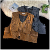 American Outdoor Multi-function Short Vest Jacket Basic Commuting Versatile Vest Cityboy Workwear Waistcoat Aesthetic Urban Chic