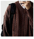 New American Retro Men Jacquarded Sweater Casual V Neck Solid Color Long Sleeve Knitwear Premium Quality Knitted Pullovers M-2XL