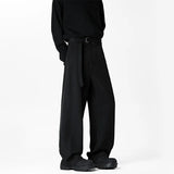 Grey Belt Suit Pants Men Fashion Society Mens Black Dress Pants Korean Loose Wide Leg Pants Mens Office Formal Trousers M-3XL