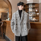 Korean Style Men Blazer Luxury Loose Fit Jackets Small Plaid High Quality Designer Suit Coat Male