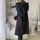 Hooded Trench Men Baggy Zip-up Overcoat Fashion Ulzzang Handsome Daily Pockets Mature Streetwear Personality Spring Autumn Soft