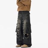 Ripped Camo Jeans Men 2025 New Loose Straight Leg Denim Pants Outdoor Hiking Trousers Casual Comfort Street Style Fashion