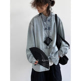 Chinese Style Denim Jacket Spring Autumn Denim Jacket Gradient Washed Japanese Casual Large Pocket New Chinese Tang Style Jacket