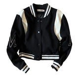 American Fashion High-end Baseball Uniform Embroidered Letters Black White Color-blocking Niche Fat Girl Cardigan Top Coat Chic