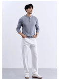 New Fashion Men Henry Sweater Light Luxury Knitted Solid Color Long Sleeve Pullover Premium Quality Skin-friendly Knitwear M-3XL