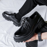 Original Design New British Style Lacquer Leather Men's Shoes Black Elevated Shoes Lace up Business Casual Shoes