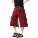 Deconstructed Stitched Cropped Cargo Jeans Men's Wear New Stylish Male Solid Color Denim Shorts With Accessories