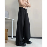 Black Belt Suit Pants Men Fashion Society Mens Dress Pants Korean Loose Wide Leg Pants Mens Office Formal Trousers Plus Size