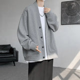 Korean Sweatshirts Men Fashion Solid Color Style Hoodies Autumn Brand Casual Loose Coat Street Thick Warm Male Cardigans