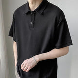 Summer Men Solid Color Tops New Korean Style Button Polo Shirts Fashion Casual Loose Lapel Polo Shirts Men's Clothing