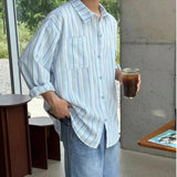 New Japanese Vintage Men Striped Shirts Luxury Casual Trendy Long Sleeve Cardigan Tops Fashion Leisure Macaron Sunscreen Blouse