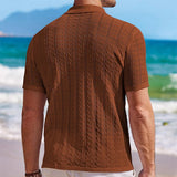 Vacation Seaside Beach Casual Shirts Mens Knitting Short Sleeve Button Lapel Knit Shirt Men Summer Fashion Knitted Texture Shirt