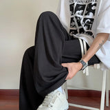 Summer Thin Casual Pants Men Fashion Purple Ice Silk Pants Men Streetwear Loose White Pleated Pants Mens Black Trousers