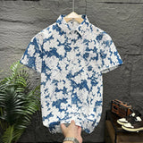 Stylish Men's and Women's Floral Short Sleeve Shirts, Japanese Style Casual Tops, Breathable Bubble Grid Shirt