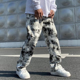 Mens Jean Fashion Printed jeans Spring Mopping Trousers Jeans Korean Style High Street Loose Hip Hop Wide-leg Jean Pants