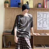 Street Punk Shirt Off-shoulder Hollow T-shirt American 2025 New High-end Style Fashionable Casual Loose Short Sleeves