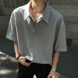 Summer New Trendy Men's Tees Short Sleeve Turn-down Collar Top Male Solid Color Zipper Design Pullover T-shirt 9W3153
