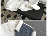 Japanese High-end Denim Jacket Spliced Long-sleeved Shirt Men's Niche Design Sense High Street Couple Loose Casual White Shirt