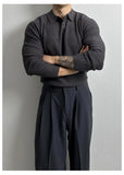 New Korean Fashion Men Polo Sweater Light Luxury Knitted Solid Color Long Sleeve Pullover Premium Quality Skin-friendly Knitwear