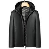 Men Winter Natural Genuine Leather Down Coat Vertical Tie Hat White Duck Down Fill Super Warm Sheepskin Material Fashion
