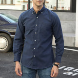 Spring Autumn Men's Casual Business Shirt Oxford Fabric Solid Color Fashion Shirts Single Breasted Simple Style Trendy Button Up