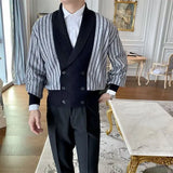 Light Mature Style Autumn Winter New Cardigan Men British Retro College Style Knitted Jacket Contrasting Suit Collar Sweater