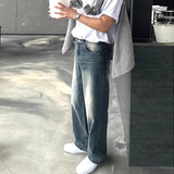 Autumn New Chic Men Straight Jeans Light Luxury Stylish Vintage Denim Pants Korean Style Urban Fashion Leisure Washing Trousers