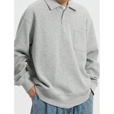 Autumn Clothing Men's Leisure Cotton Long Sleeve Polo Shirt Light Luxury Solid Color Texture Lapel Loose Leisure T-Shirt M-3XL