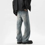 Summer Men's Denim Pants fleck Washed Male Jeans Straight Casual Menwear Loose Wide Leg Trousers 2025 New Fashion