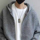 Y2K Mens Hollow Solid Color Knitted Breathable Hooded Sweater Autumn Student Campus Trend Japanese Outerwear Men's Clothing