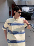 250G Cotton Summer T-shirts Men Korean Fashion Irregular Stripes Basic Tees Y2K Tops Short Sleeve Oversized T Shirts