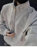 Street Zipper Jacket High-end Handsome Stand-up Collar Coat American 2025 Retro Handsome Work Jacket Loose Top Urban