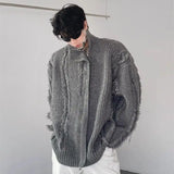 winter new Korean casual retro cardigan knitted jacket with tassel design for men and women stand up collar sweater y2k