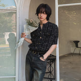 Korean Elegant Short-sleeved Shirt Men's Summer Loose Casual Shirt Korean Commuter Striped Round Neck Cardigan Chic