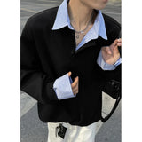 Spring Lapel Hoodie Men Fashion Casual Sweatshirt Men Streetwear Korean Loose Pullover Hoodie Mens Fake Two Pieces Hoody