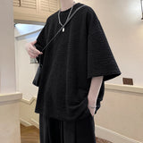 Summer Striped Texture T Shirt Men Korean Style Short Sleeve Loose  Fashion Casual Easy-care Tshirt Oversized  shirts for men