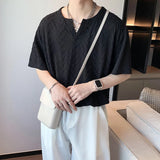 Summer Short-sleeved T-shirt Men Fashion Casual Black White Pleated Tshirt Men Streetwear Korean Loose V-neck T Shirt Men Tops