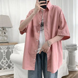 Loose Short Sleeve Solid  New Spring Summer Thin Man Turn-down Collar Shirts Button Handsome Fashion Casual Men's Clothing