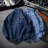Japanese Style Retro Long Sleeved Denim Shirt for Couples Straight Loose Thin Jacket Men's Versatile Plus Size 4XL Lapel Shirts