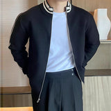 New Korean Fashion Men Cardigan Coat Light Luxury Trendy Knit Zipper Long Sleeve Sweater Jackets High Quality Patchwork Knitwear