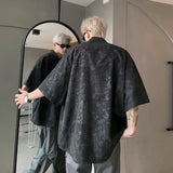 Harajuku Blouses Men Bamboo Leaf Print Shirt Streetwear Button Up Short Sleeve Shirts Chinese Style Tops Unisex Cool Summer