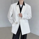 Korean Style Men's Suit Metal Button Decoration Business Casual Shoulder Pads Solid Color Loose Male Blazer New Tide 9C6665