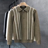 Men's Jersey Luxury Polo Neck Zipper Knit Sweater Casual Fashion Solid Color Long Sleeve Pullover Premium Quality Knitwear M-3XL